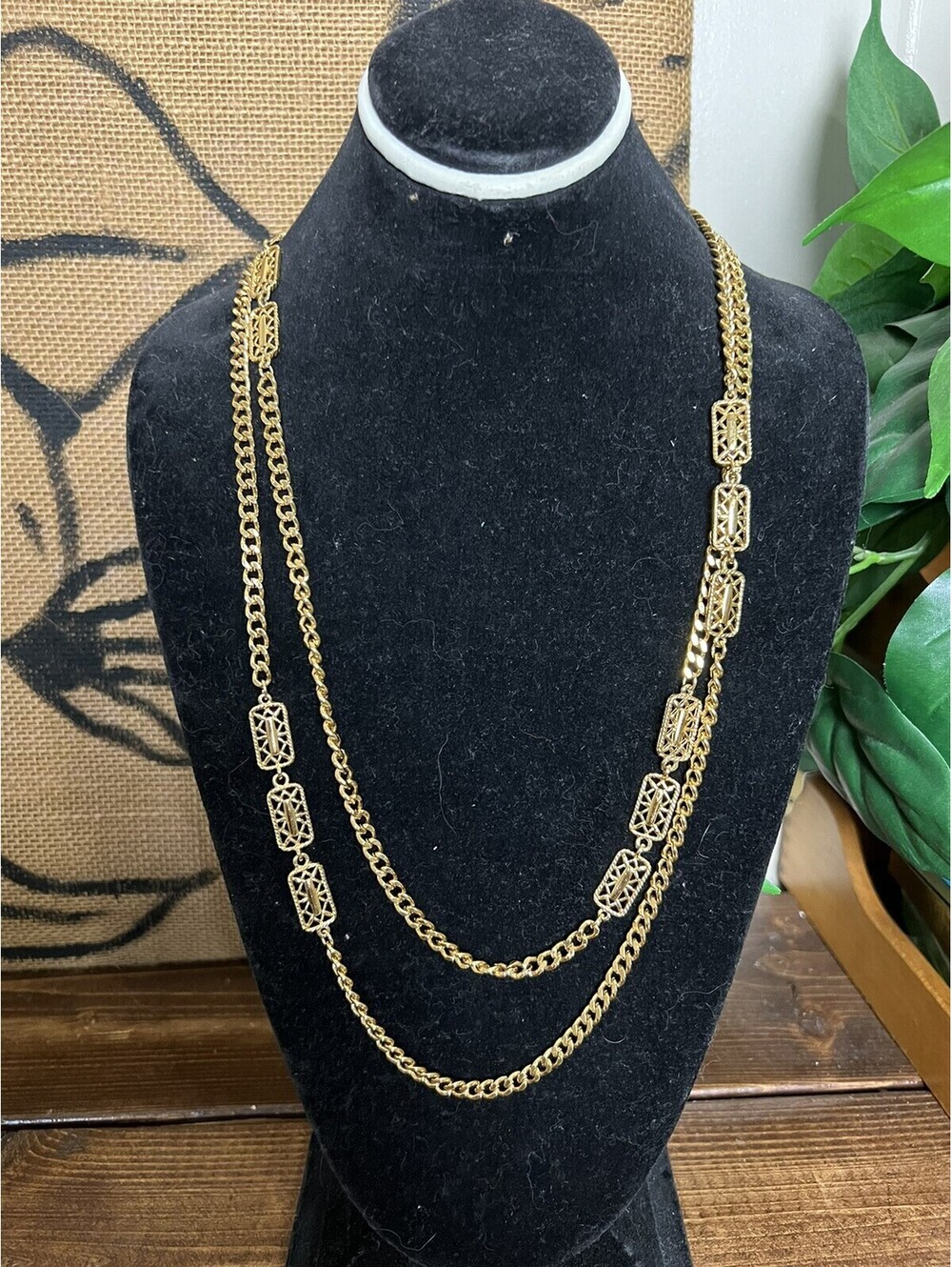 Vintage Monet Signed Gold Tone Necklace 55 Inches